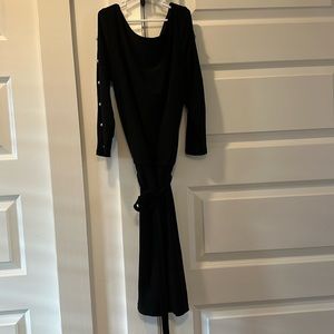 XXS WHBM black mid-thigh dress, gold buttons on sleeve cutout